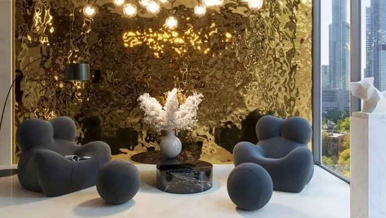 Bespoke 3D textured gold feature wall finishing and luxury interior architectural design by ACES Pattaya