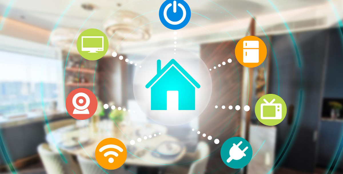ACES Pattaya smart home automation system banner showing connected IoT smart house icons over a modern interior living space