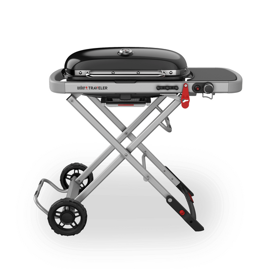 Portable outdoor gas barbecue grill on folding scissor cart with wheels supplied by ACES Pattaya